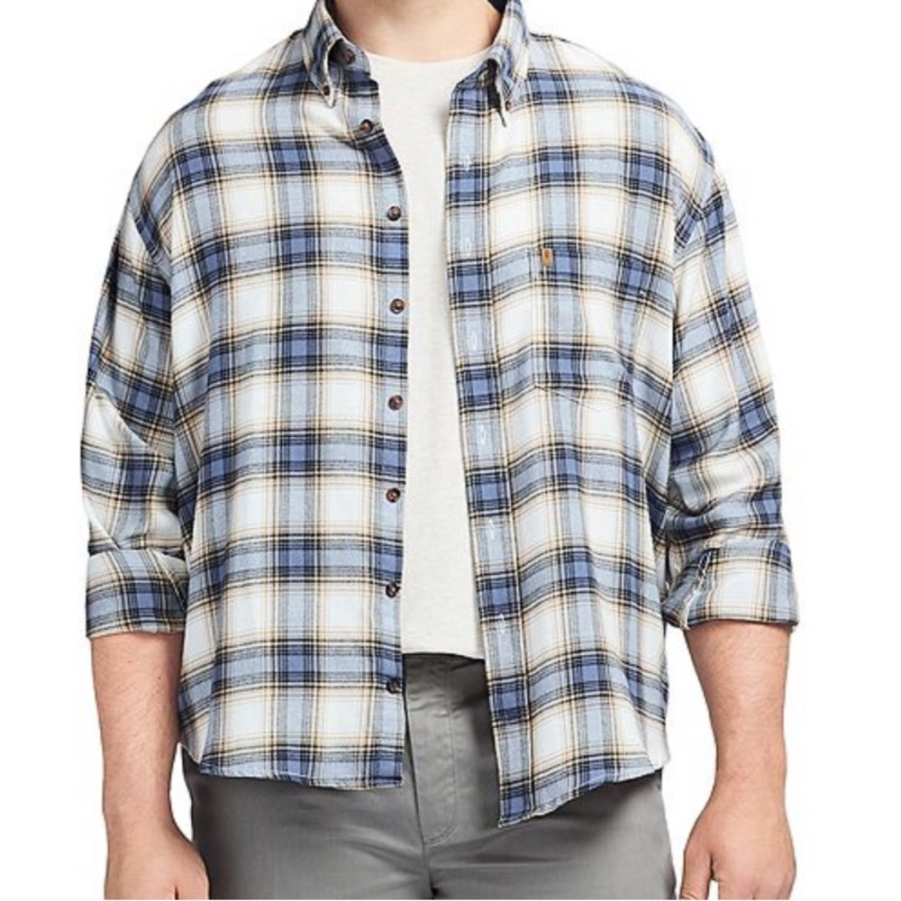 Men's Izod Blue and White Plaid Casual Shirt
